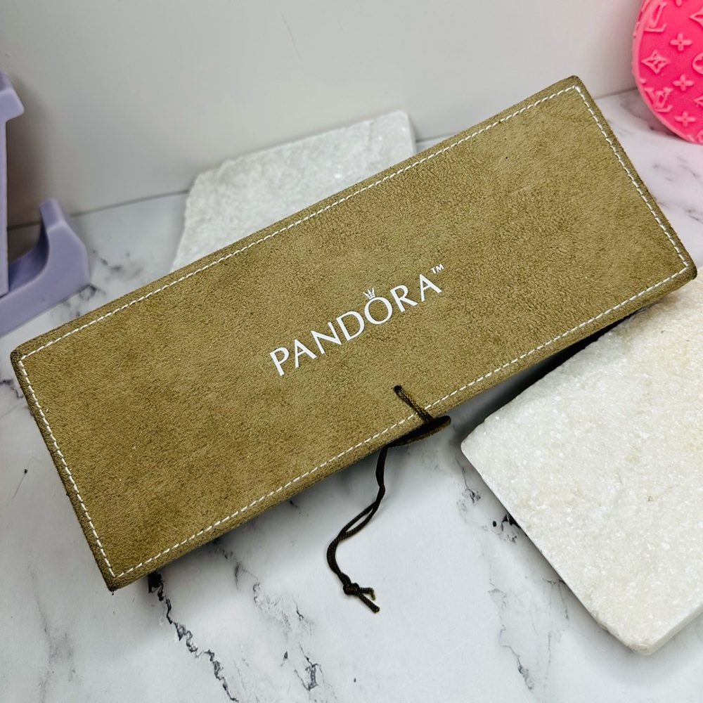 EUC Pandora Brown and Tan Faux Suede 3 Tier Jewlery Box